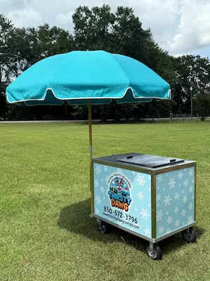 Frozen novelty cart with blue umbrella