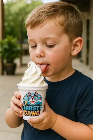Kid enjoying soft serve ice cream